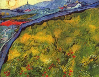 Mountain Landscape at Sunrise with Enclosed Meadow